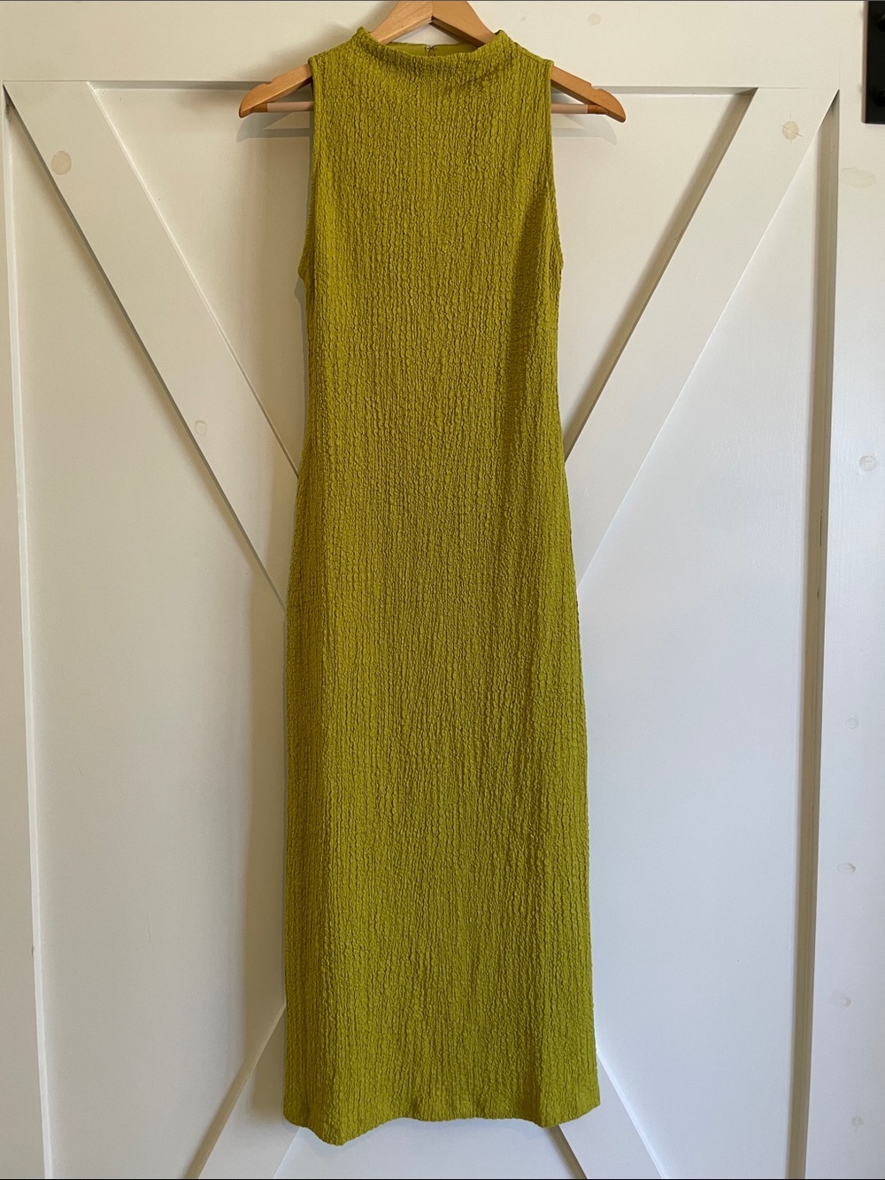 Sleeveless Textured Midi Dress in Olive Green